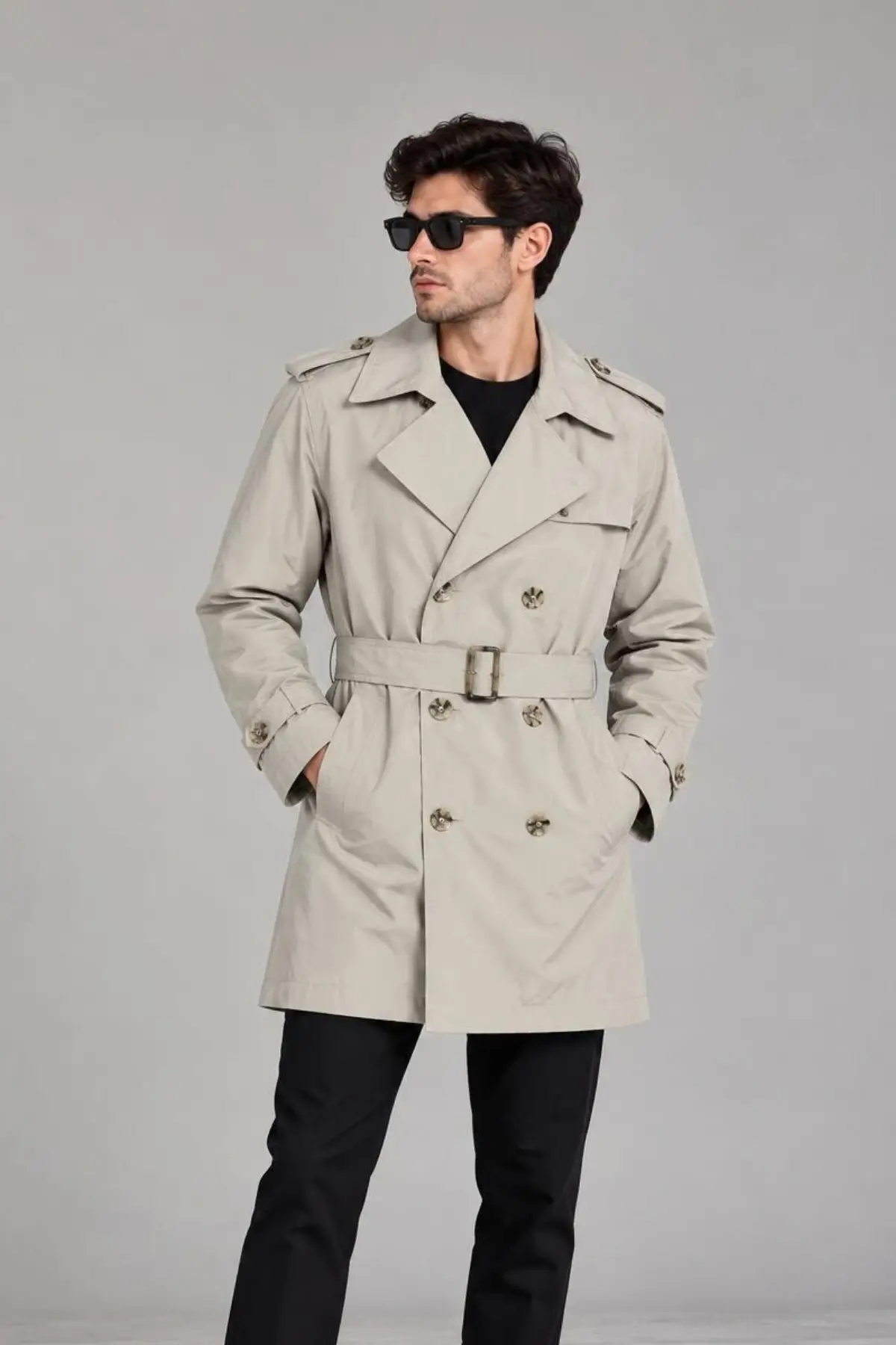 Taş Renk Erkek Trençkot-Astarlı, Premium Kalite,Su Geçirmez Özellikli Gabardin