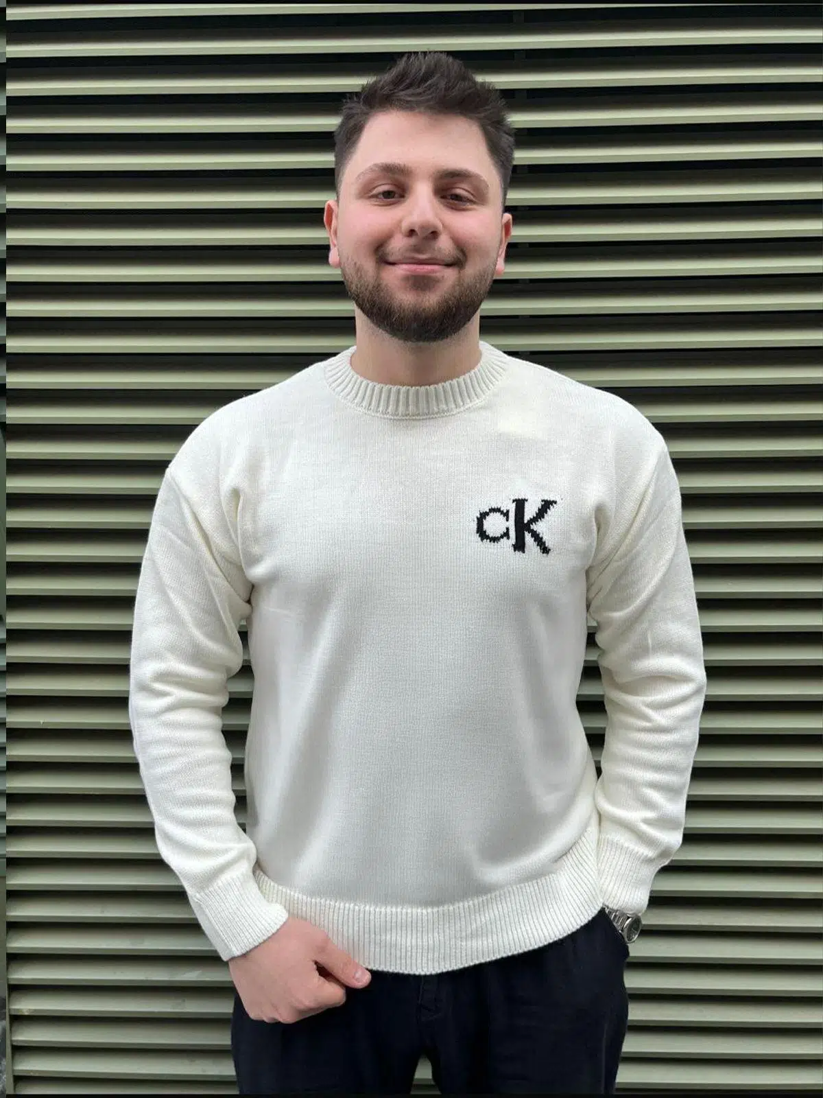 Calvin Clean Erkek Kazak - BEYAZ