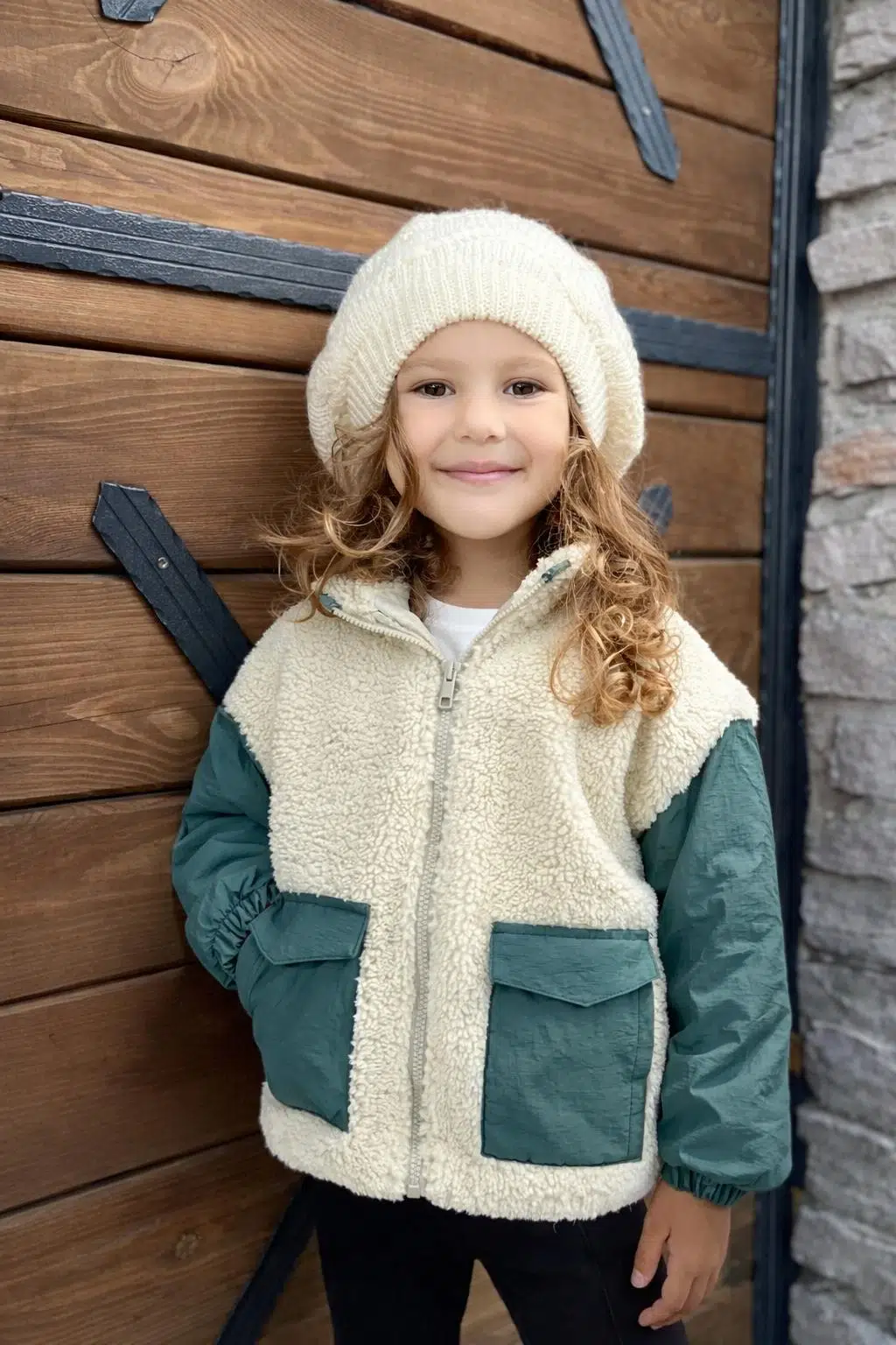 çocuk mont - ekru-yeşil