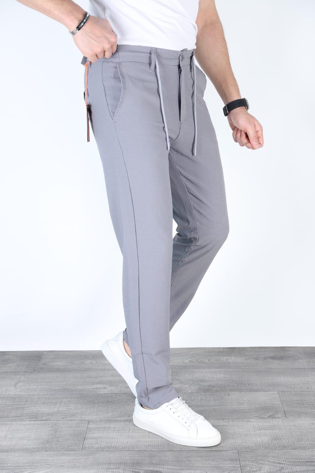 Desenli Bağlamalı Jogger Erkek Pantolon - Gri