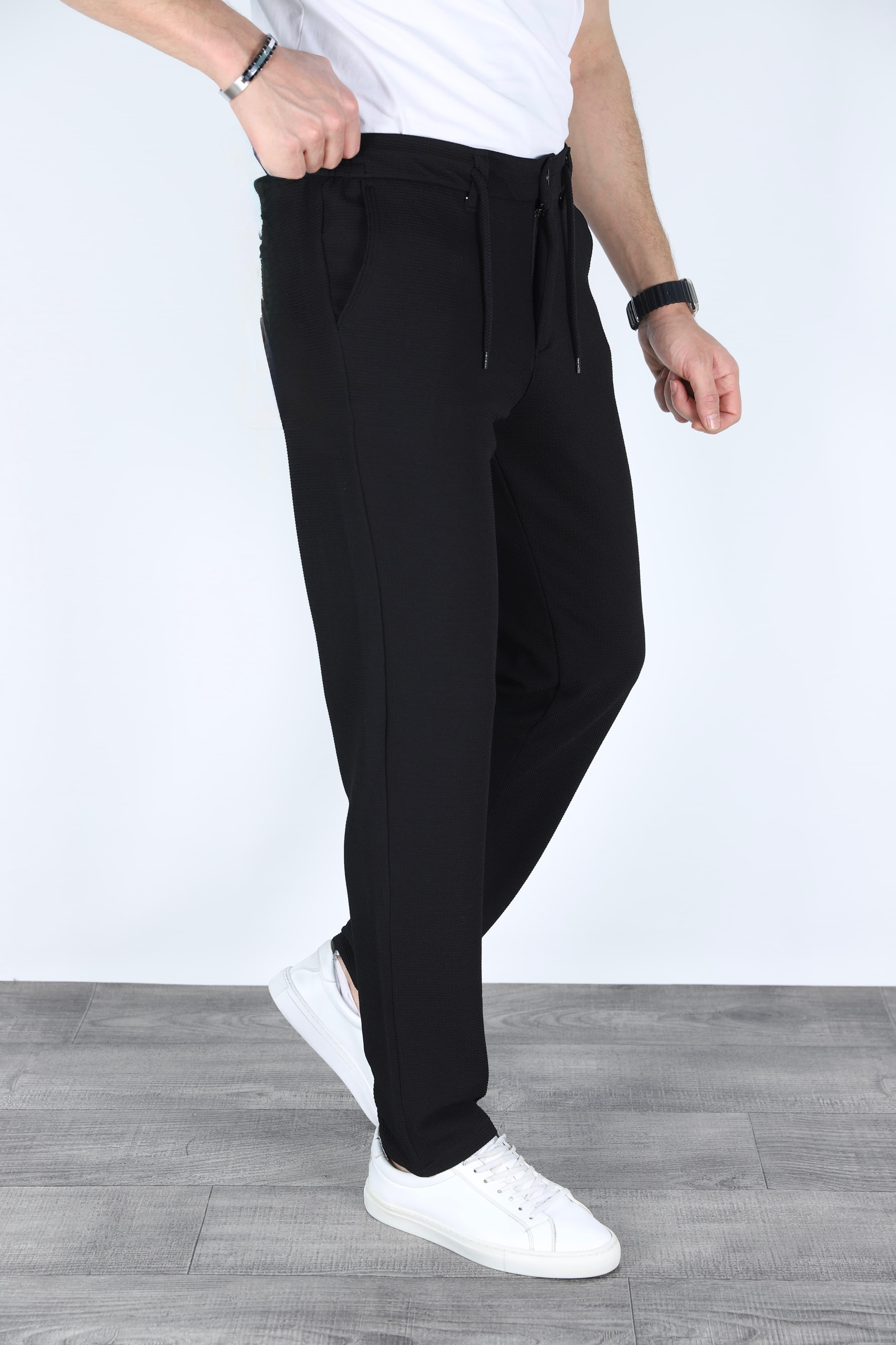 Desenli Bağlamalı Jogger Erkek Pantolon - Siyah