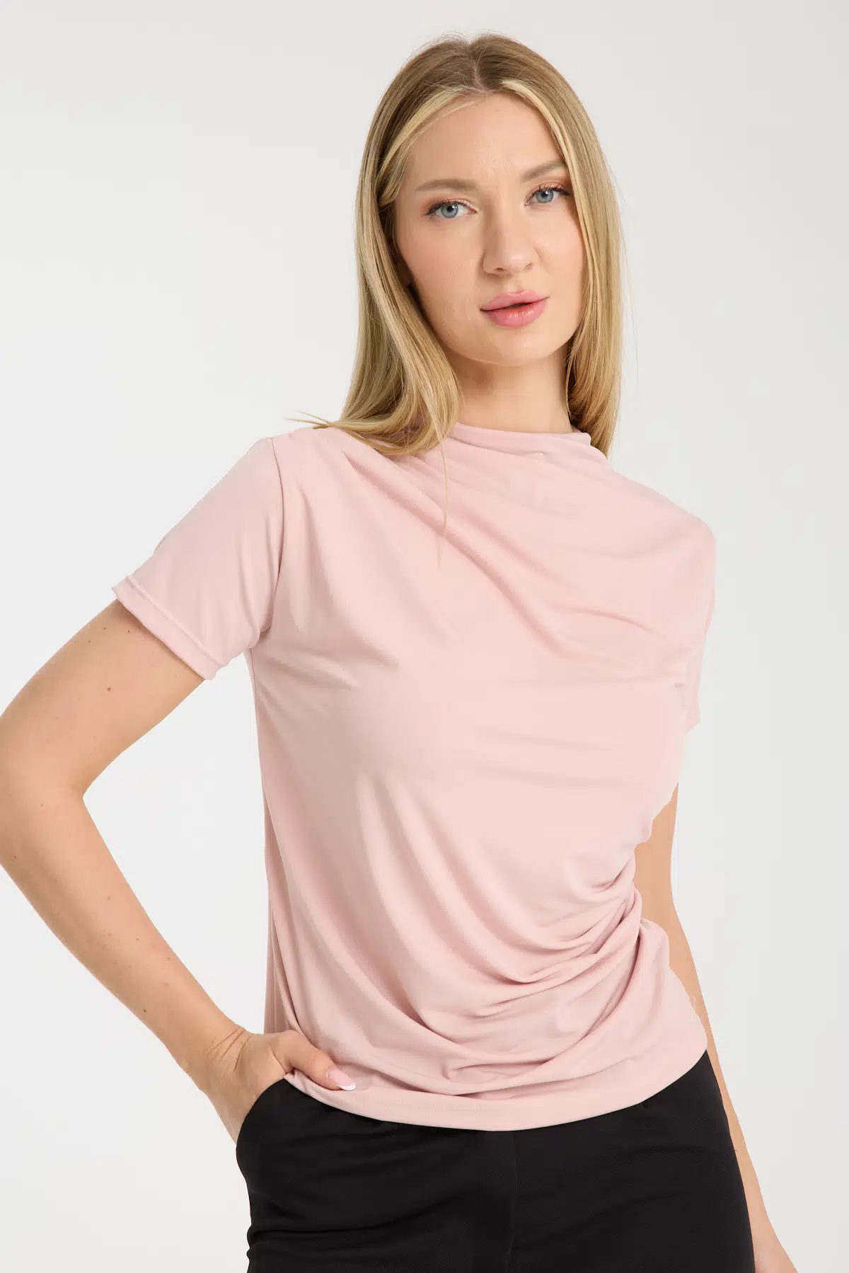 Gül Kurusu Kısa Kollu Büzgülü Bluz