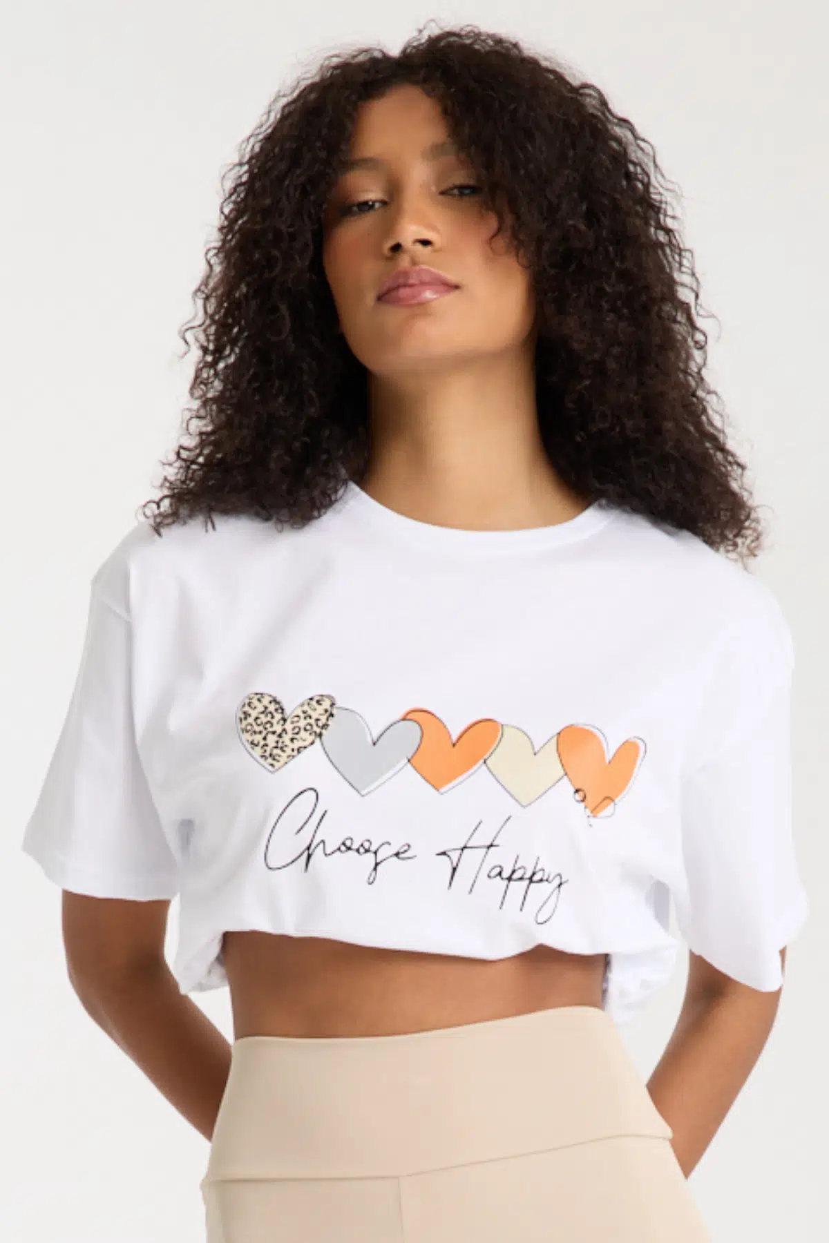 Beyaz Choose Happy Yazılı T-shirt