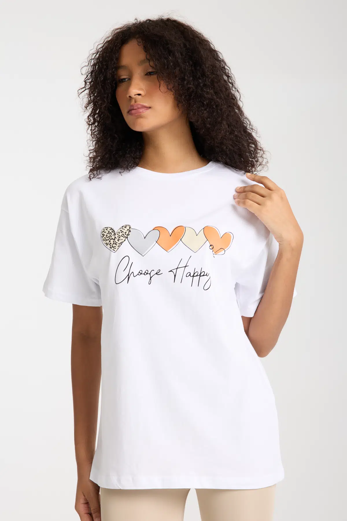 Beyaz Choose Happy Yazılı T-shirt