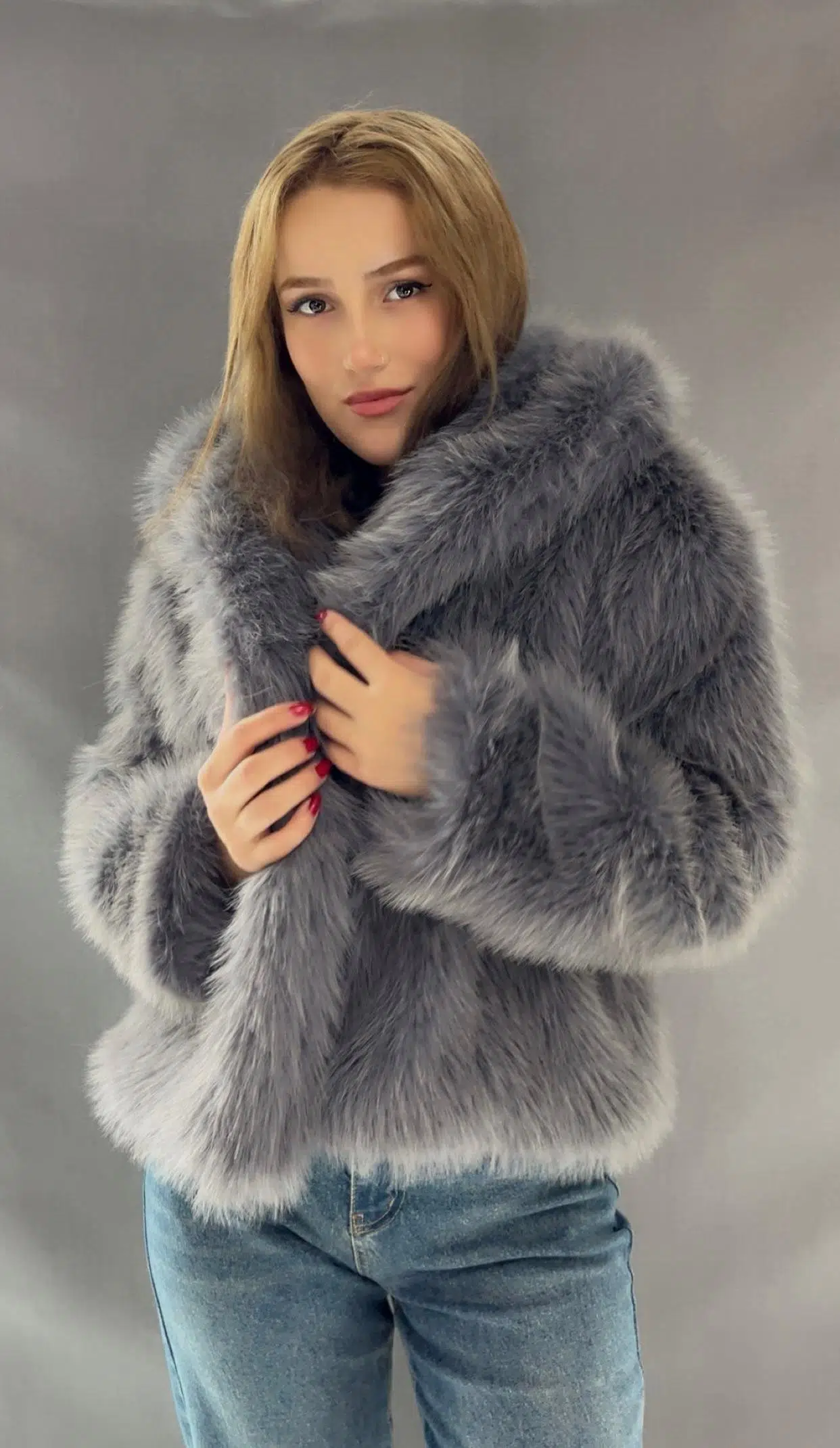 Kadın Premium Suni Kürk Ceket - Gri