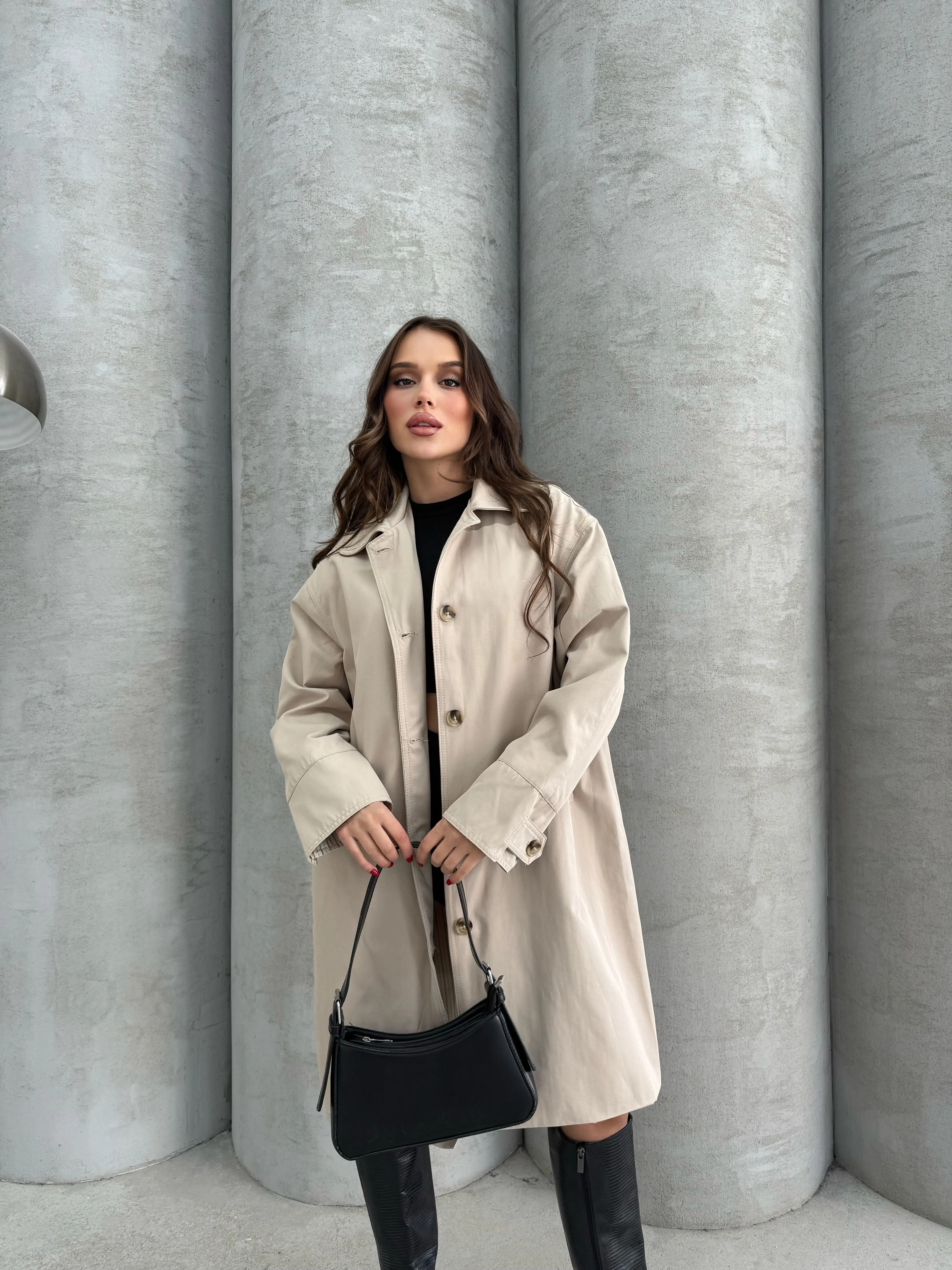 Indiana Bej İçi Desenli Kadın Trençkot