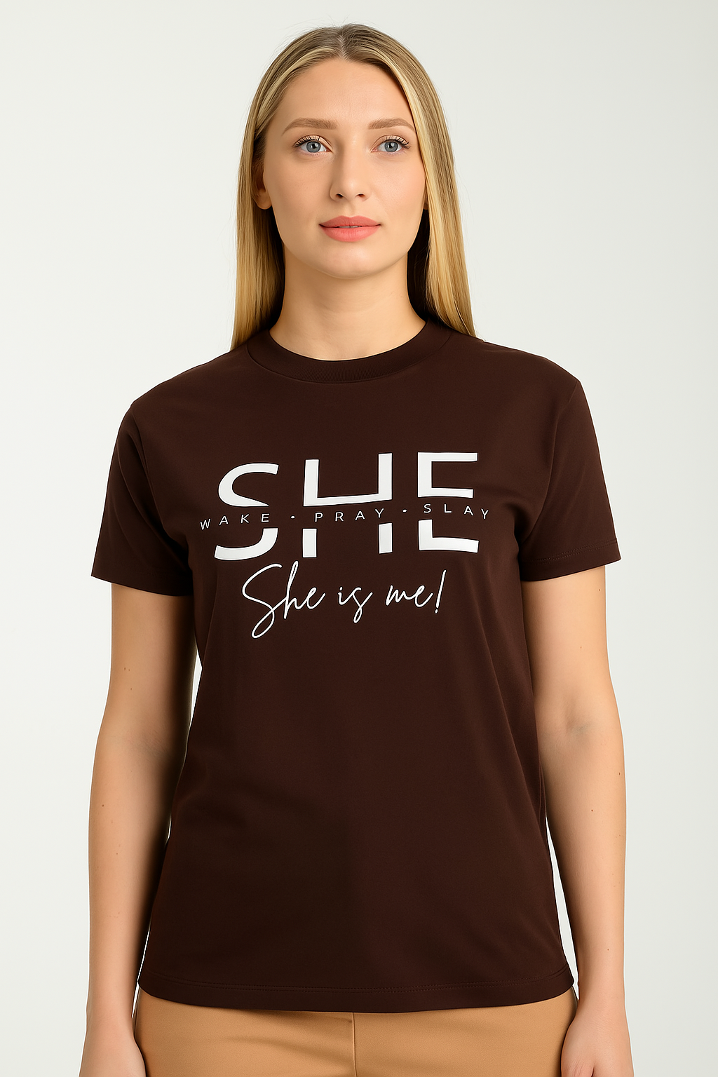 Kahverengi She Yazılı T-shirt