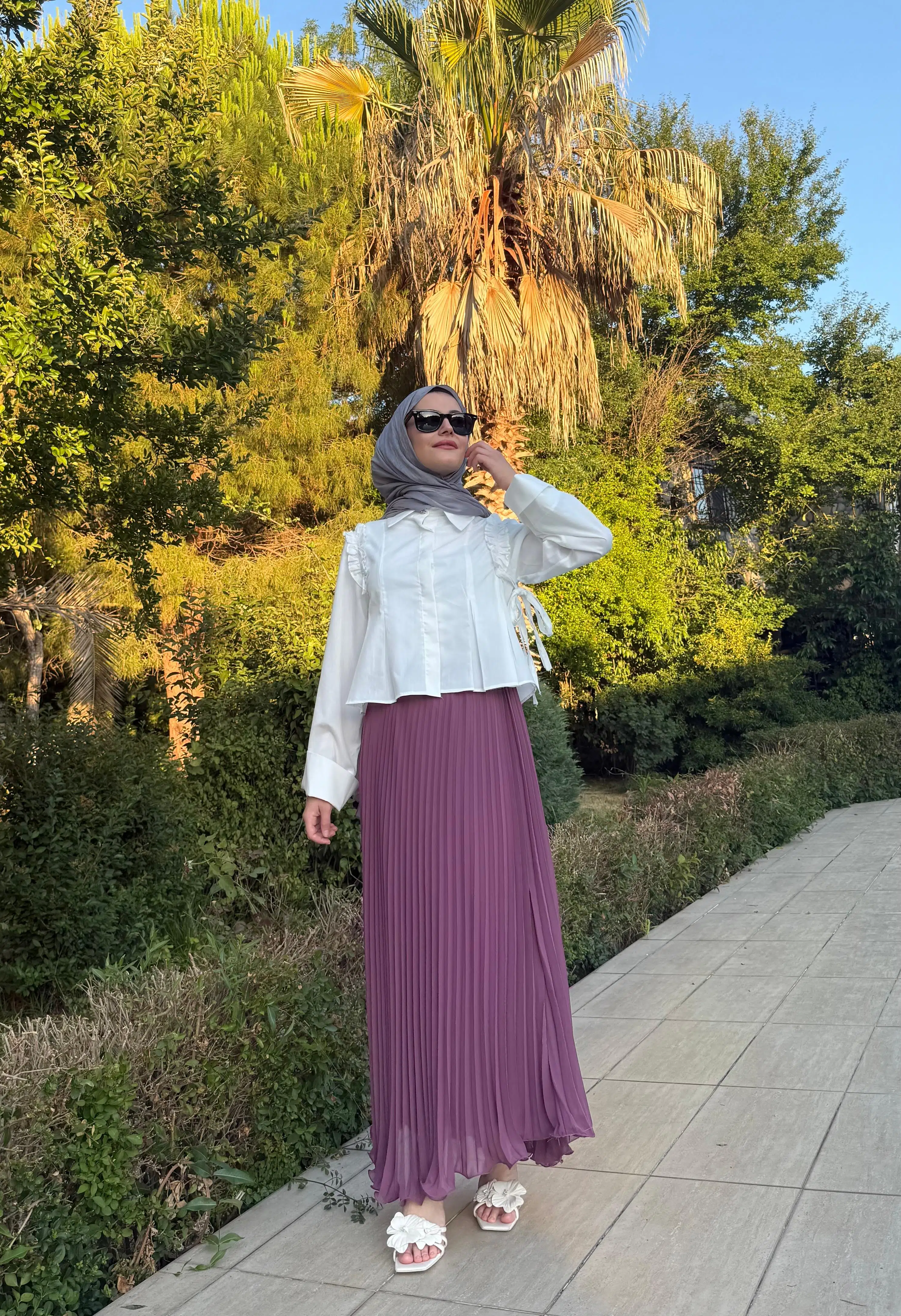 Mor Uzun Şifon Etek