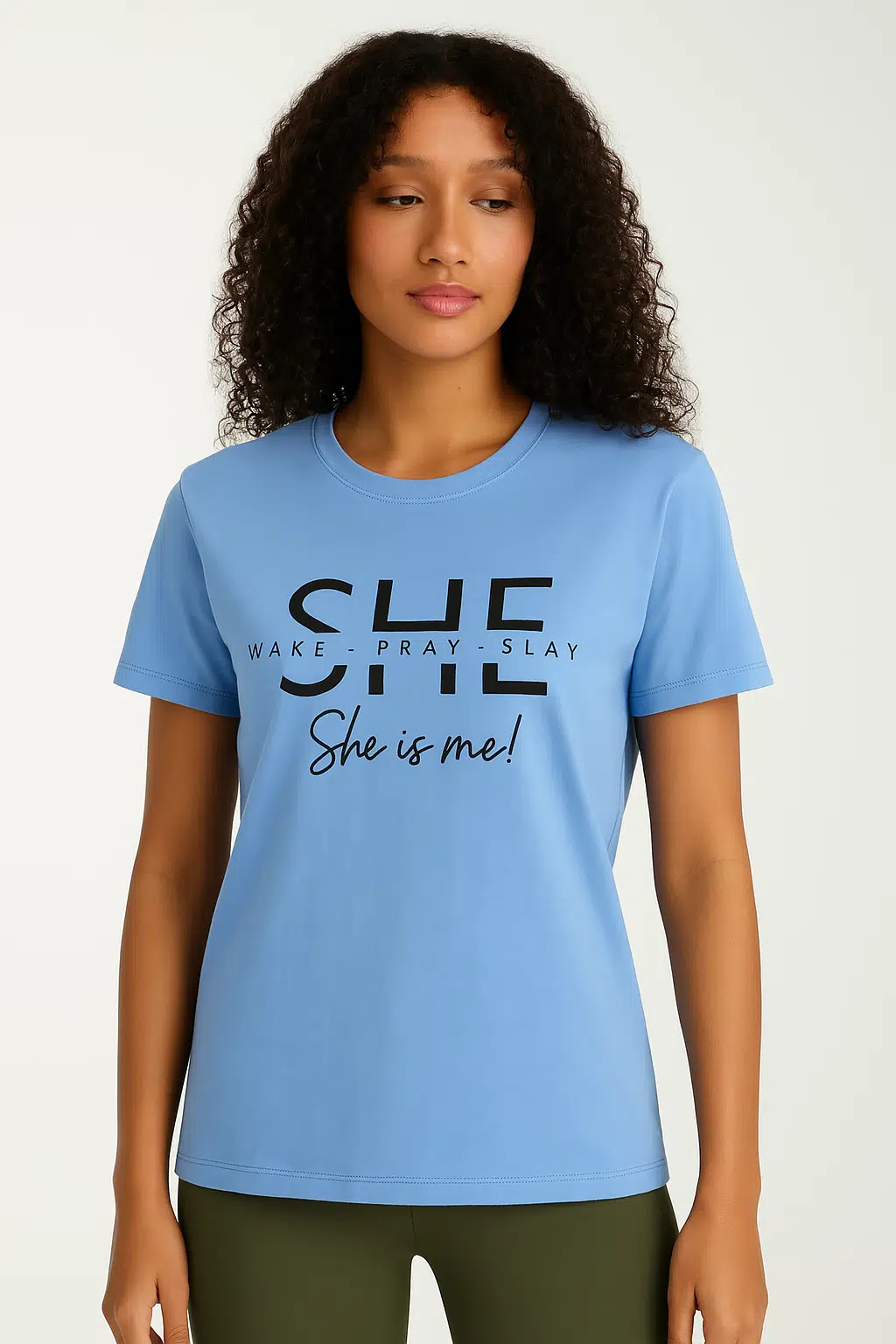 Mavi She Yazılı T-shirt
