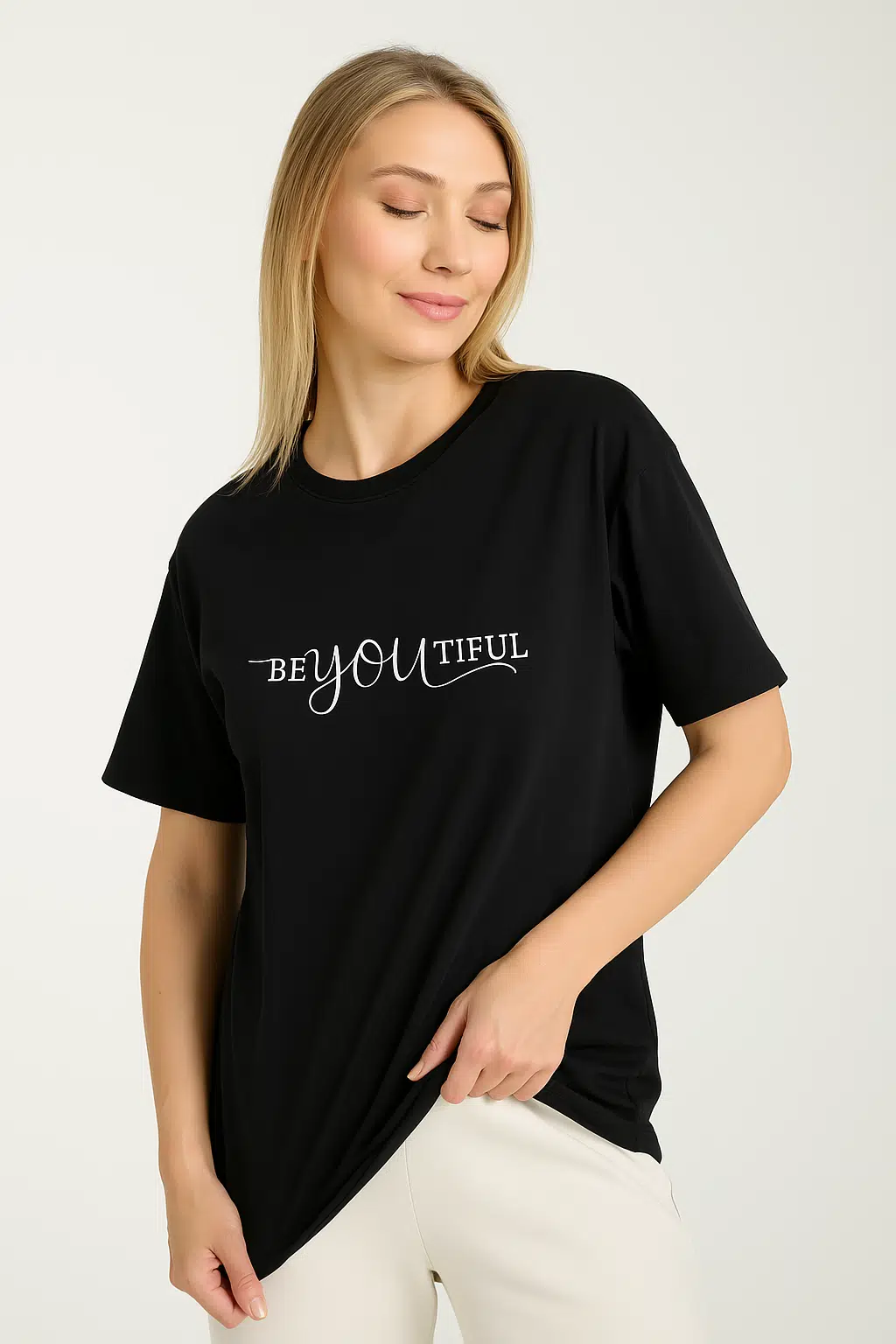 Siyah Beyoutiful Yazılı T-shirt