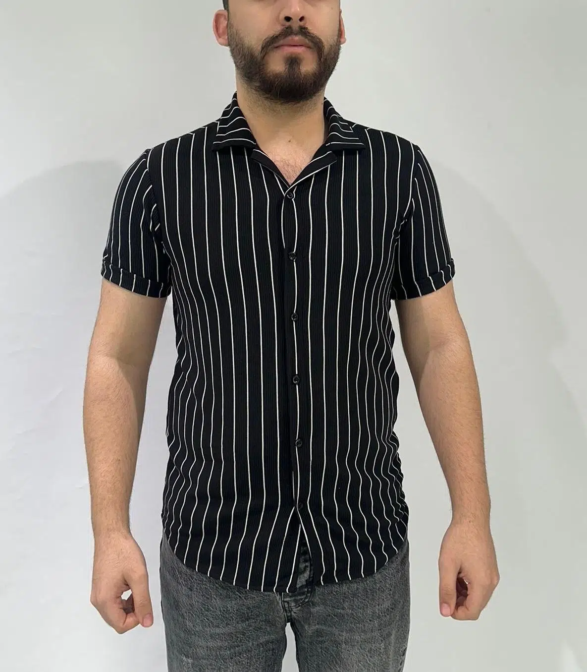 Siyah Renk Beyaz Çizgili Oversize Erkek Gömlek