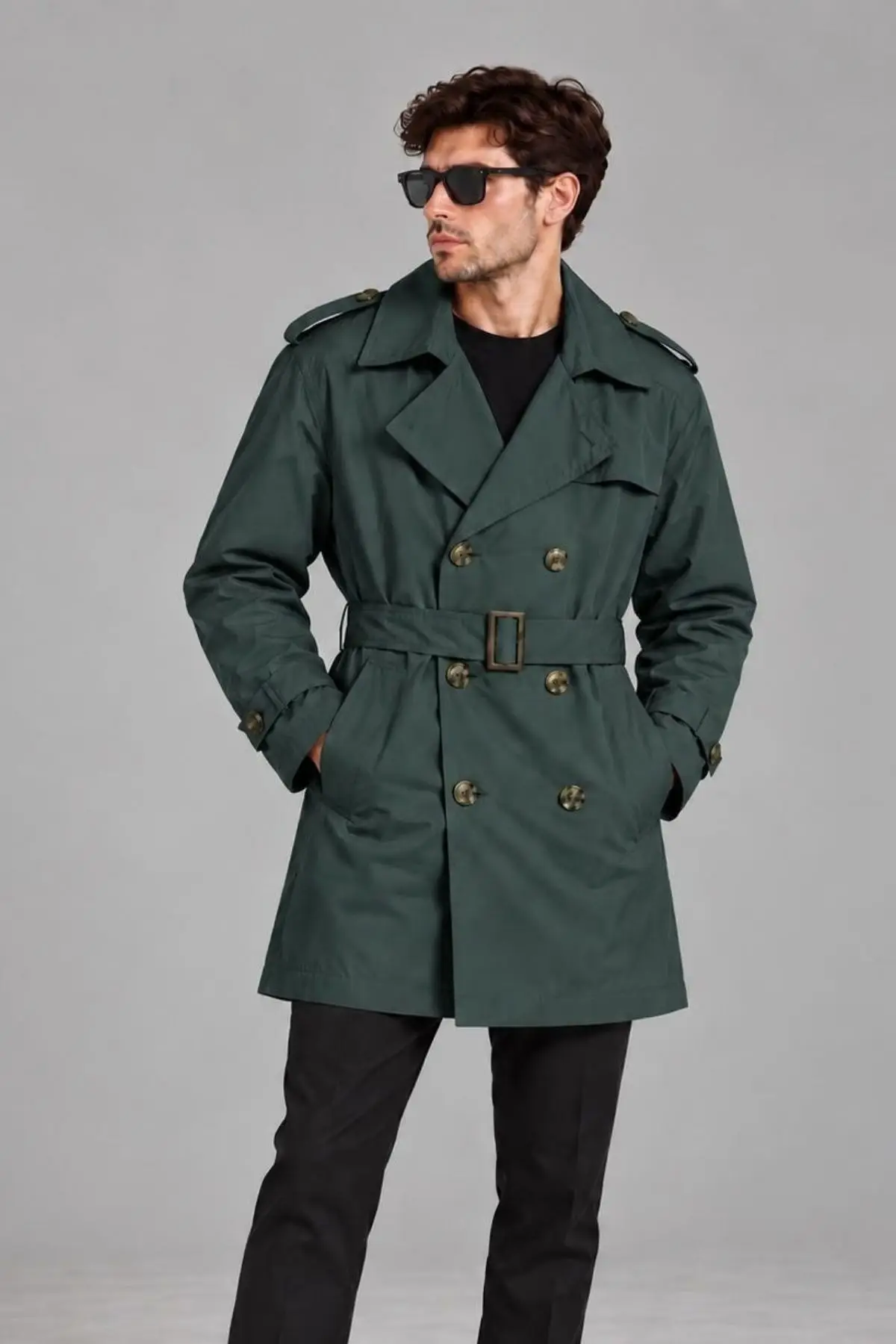 Yeşil Erkek Trençkot-Astarlı, Premium Kalite,Su Geçirmez Özellikli Gabardin