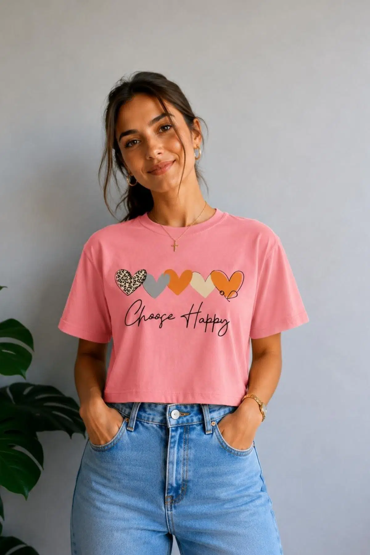 Yumuşak Dokunuşlu Crop Kısa Baskılı T-shirt - narçiçeği