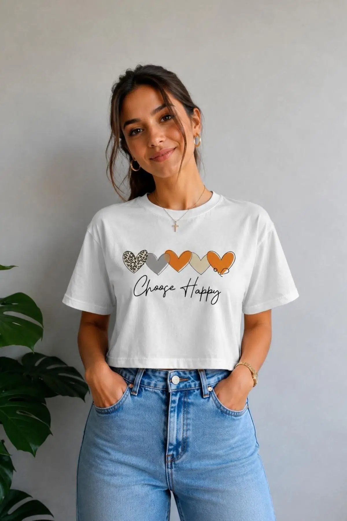Yumuşak Dokunuşlu Crop Kısa Baskılı T-shirt - BEYAZ