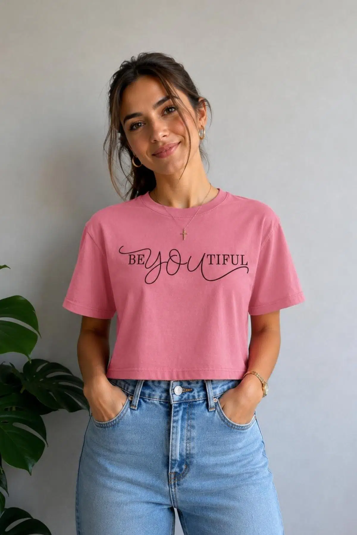 Yumuşak Dokunuşlu Crop Kısa Baskılı T-shirt - Çok Renkli